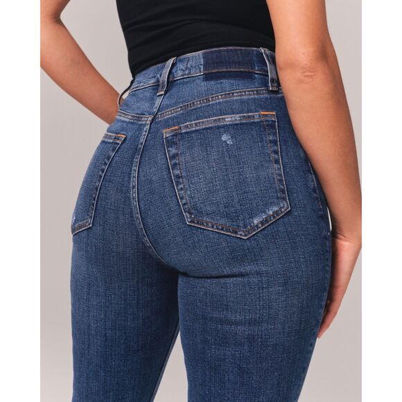 Abercrombie & Fitch Ultra High Rise Ankle Straight Jean Medium Destroy Sz 32/14 - Picture 5 of 12